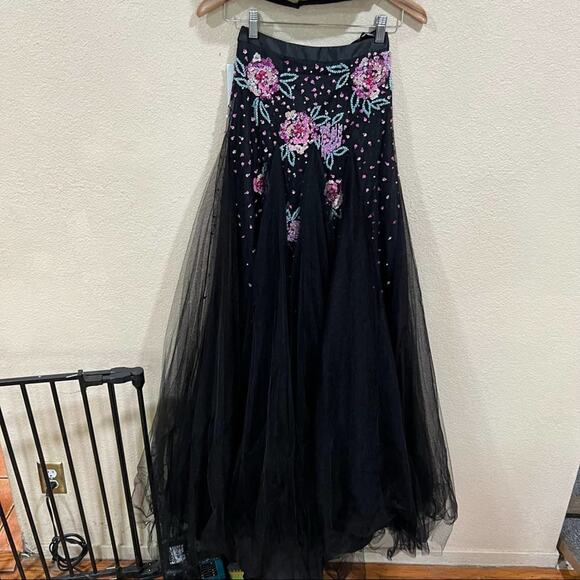 Rachel Allan 7511 floral black tulle high neckline two piece prom dress NEW 0 - Picture 5 of 12